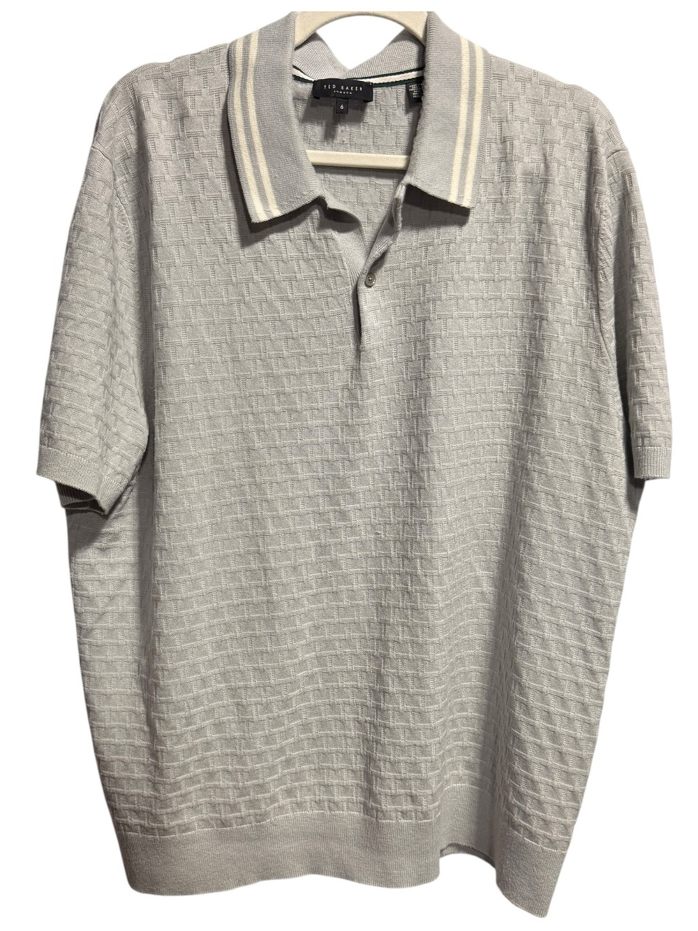 Ted Baker Mahana Regular Fit Logo Knit Polo Shirt Size 6 / 2XL Grey Work Soft